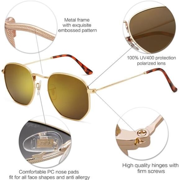 Polarized Sunglasses for Women Men Small Hexagonal Polygon Mirrored Lens main image 4
